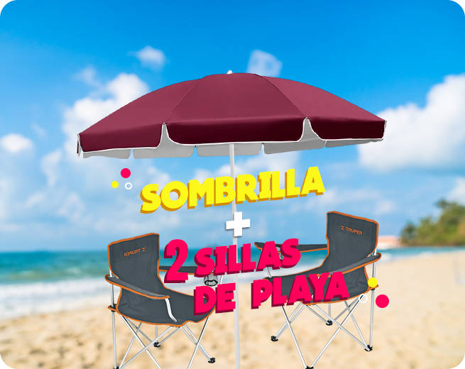 Combo Sombrilla + 2 Sillas de Playa